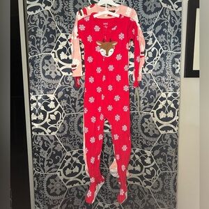 NWT carters kids 2pc pink Santa/reindeer pj set